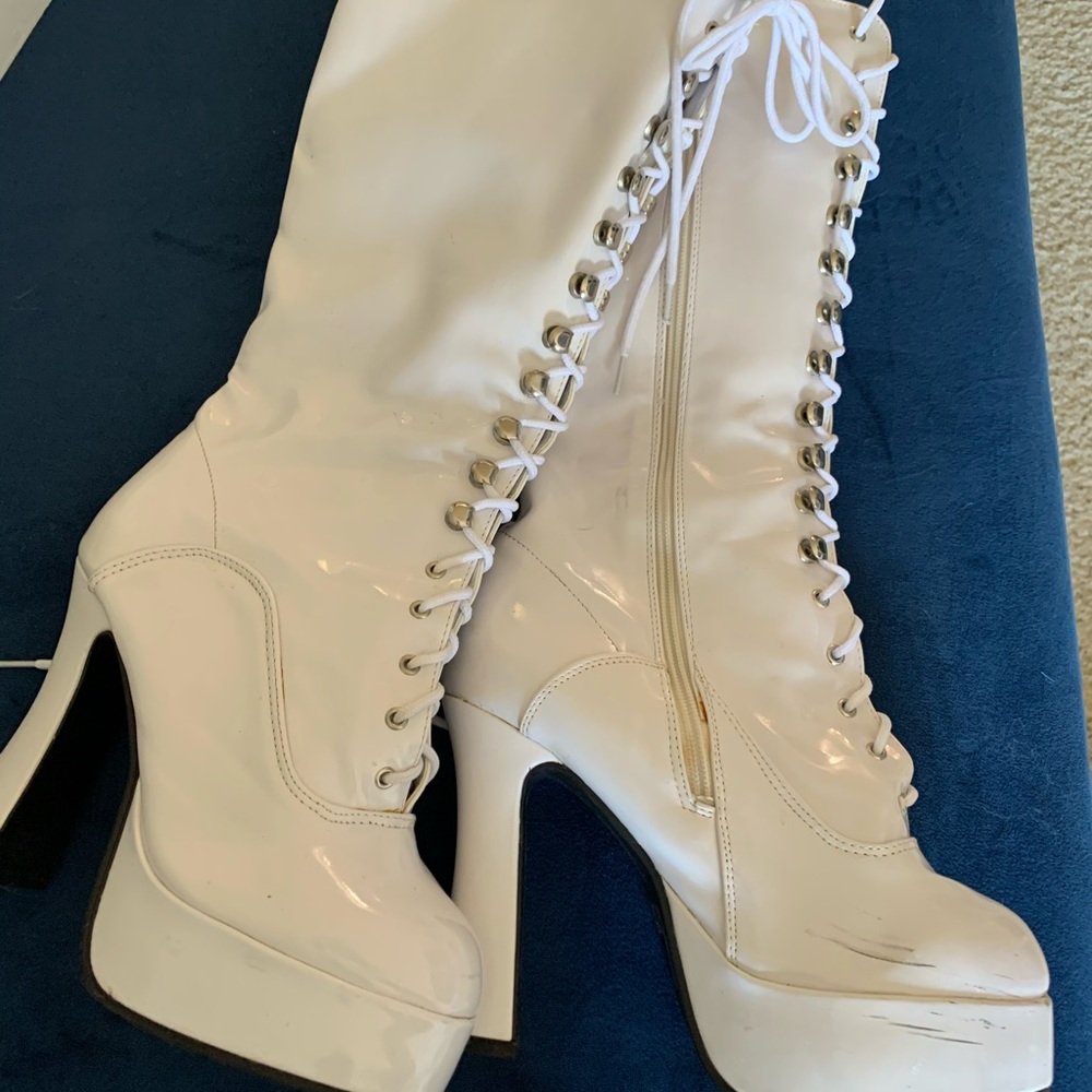 Ellie White Faux leather Go Go Boots